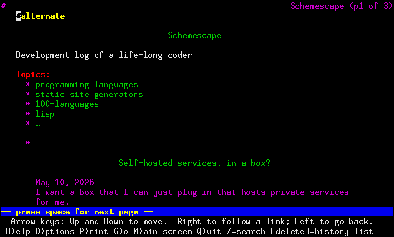 Screenshot of the old version of this blog in Lynx, showing wasted vertical space