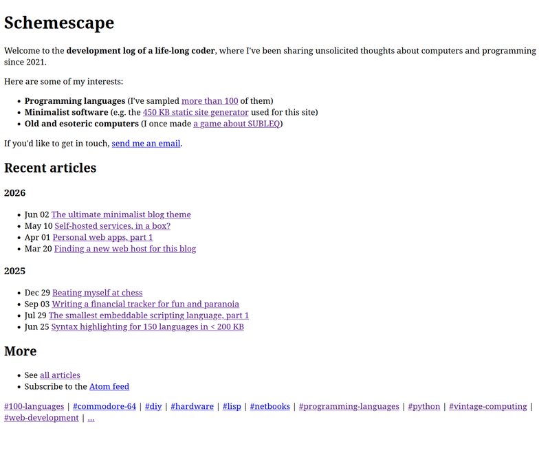 Screenshot of this site in Firefox, with CSS disabled, showing a perfectly usable design